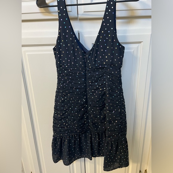 BCBGeneration navy blue ruched dress metallic polka dots size 2 - Picture 6 of 6